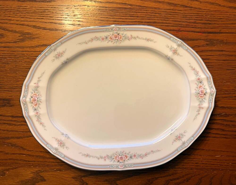 Noritake Rothschild 7293 Oval Serving Platter 14” Pink Floral Fine China